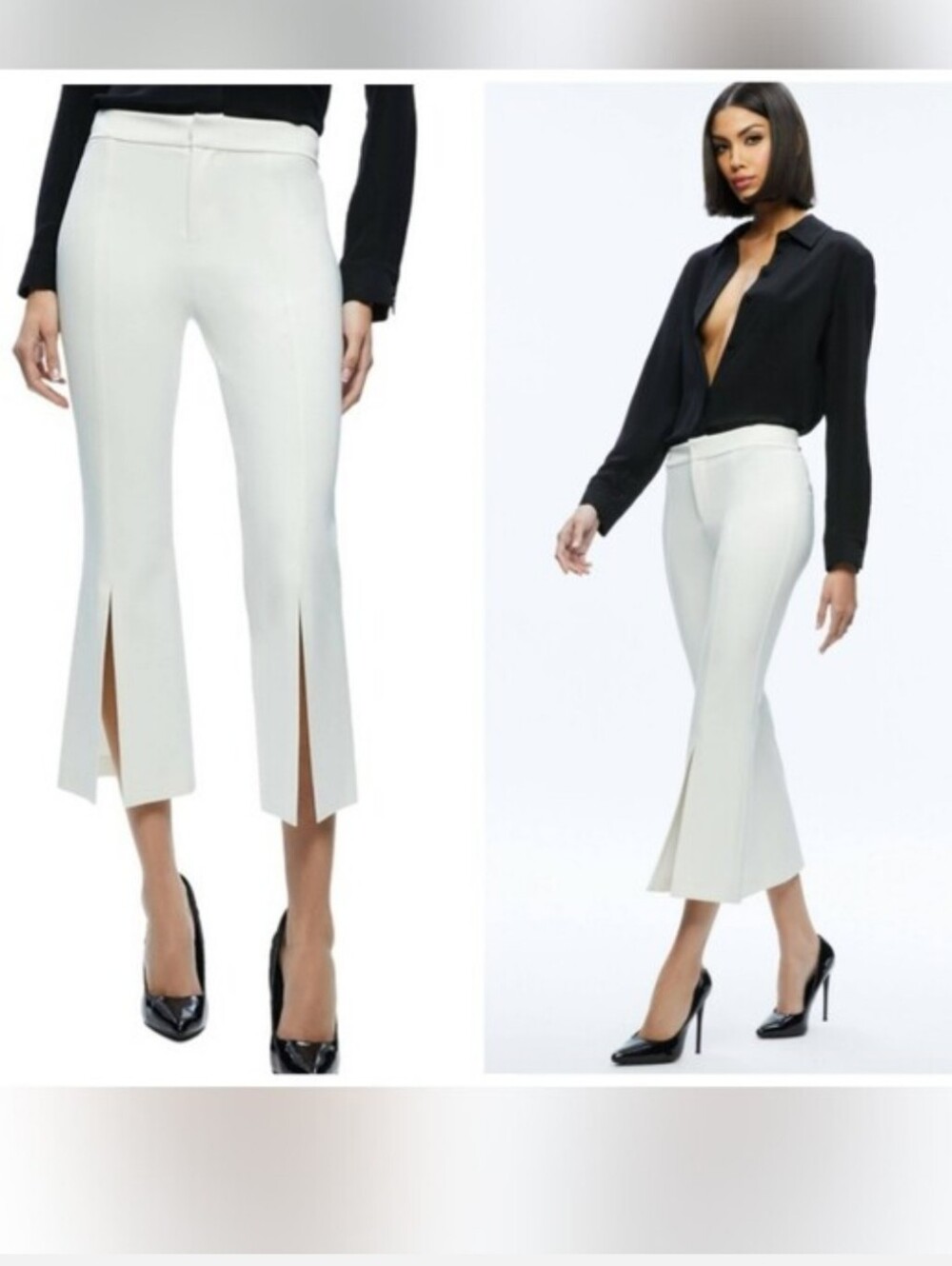 Alice + Olivia Walker Off White Slit Hem Cropped Pants